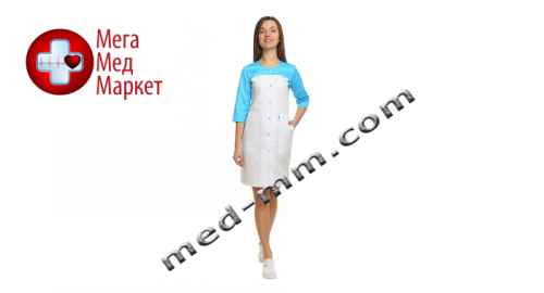 Купить Медицинский халат женский Севилья белый/голубой №83 цена, характеристики, отзывы